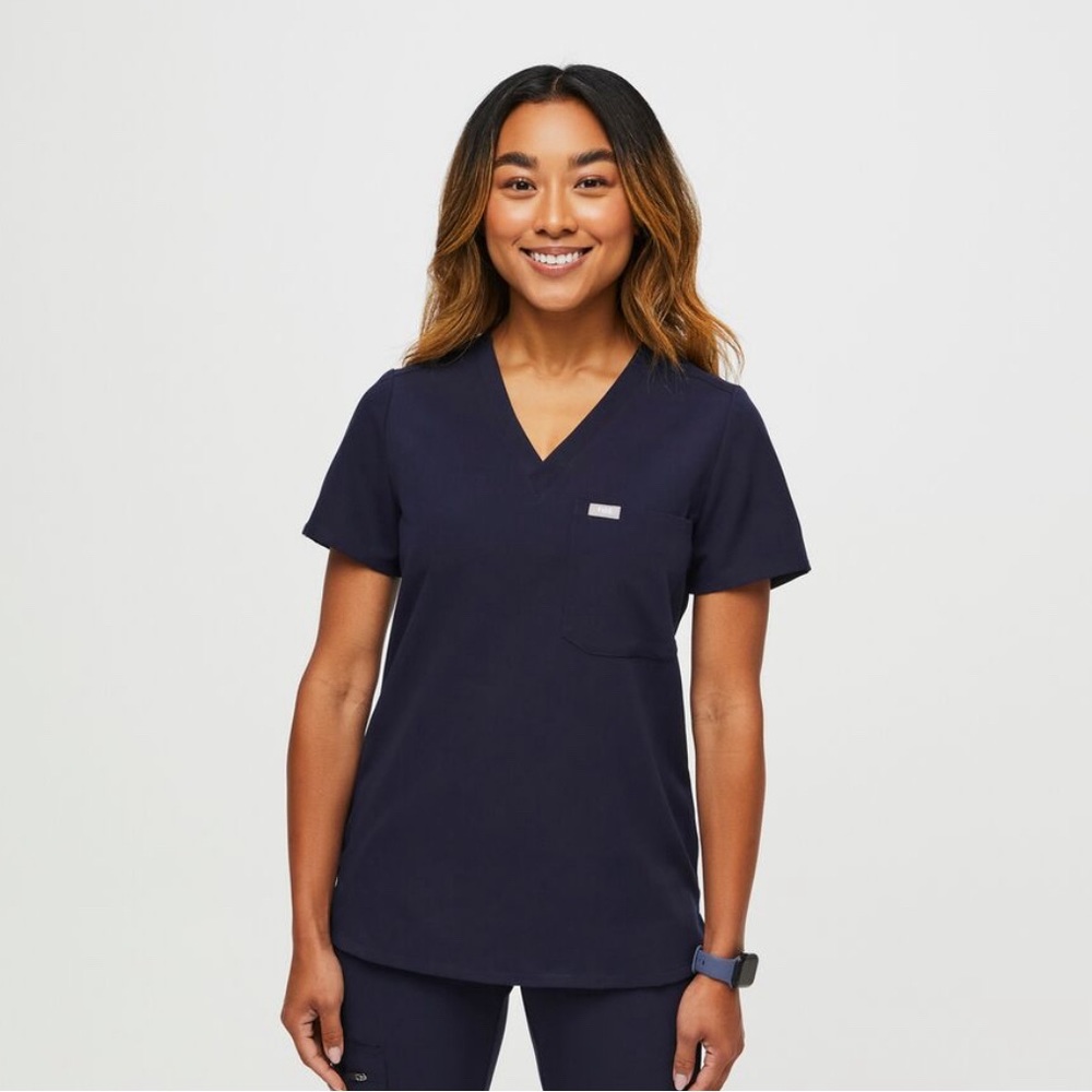 FIGS navy Catarina scrub top, size L petite , like new